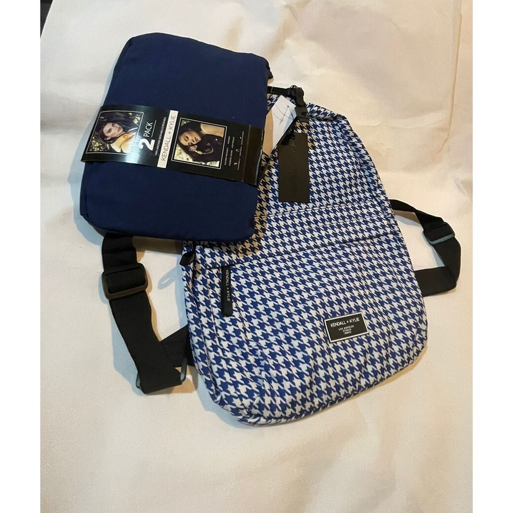KENDALL & KYLIE‎ 2 PACK BACKPACK Solid Navy & Blue/White Check Print $60 NEW